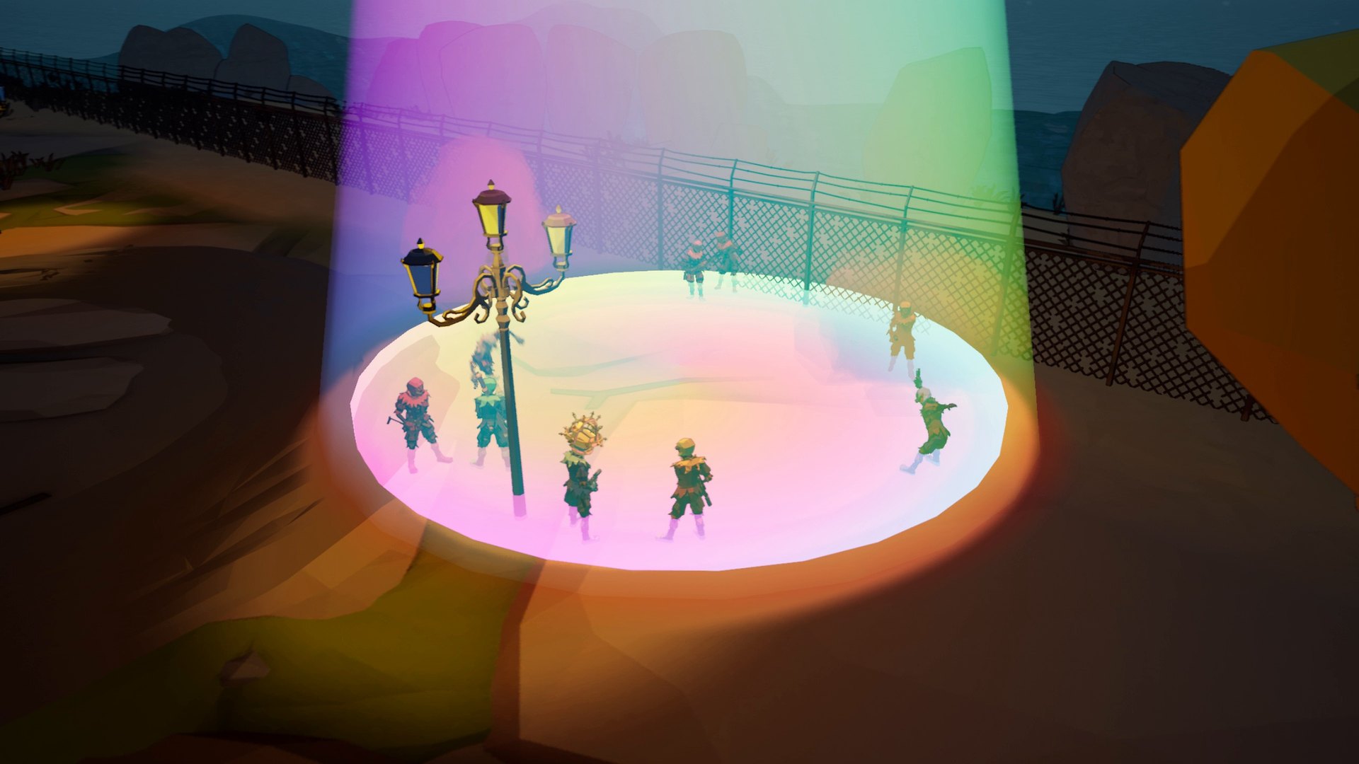 Clowns dancing in the spotlight in Clown-Off