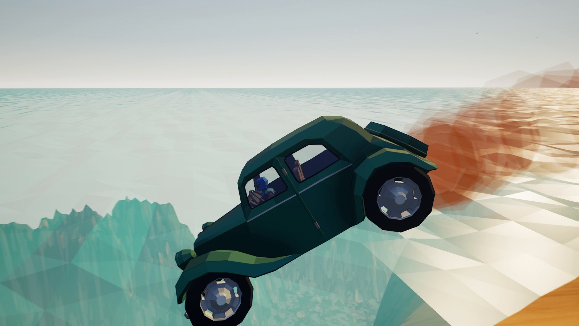 A car jumps over the coast